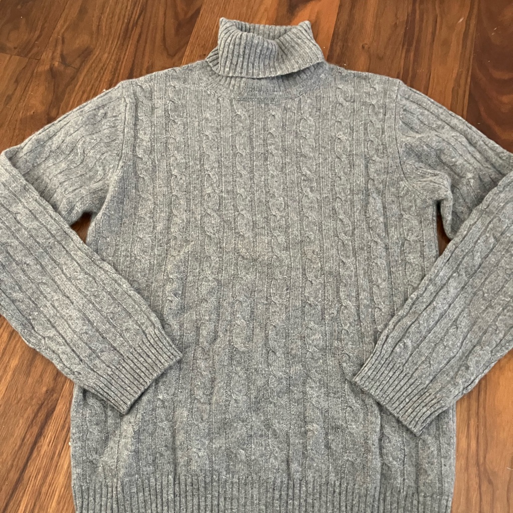 Gray 100% Cashmerecable Knit Turtleneck Sweater